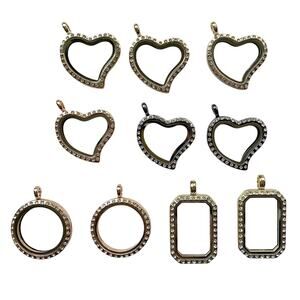 Lot of 10 Pc Assorted Pave Floating Lockets/Pendants Keepsake Jewelry Supplies